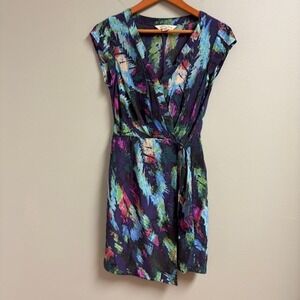Presley Skye‎ Womens Silk Artsy Wrap Dress Size Petite S Career Work Watercolors